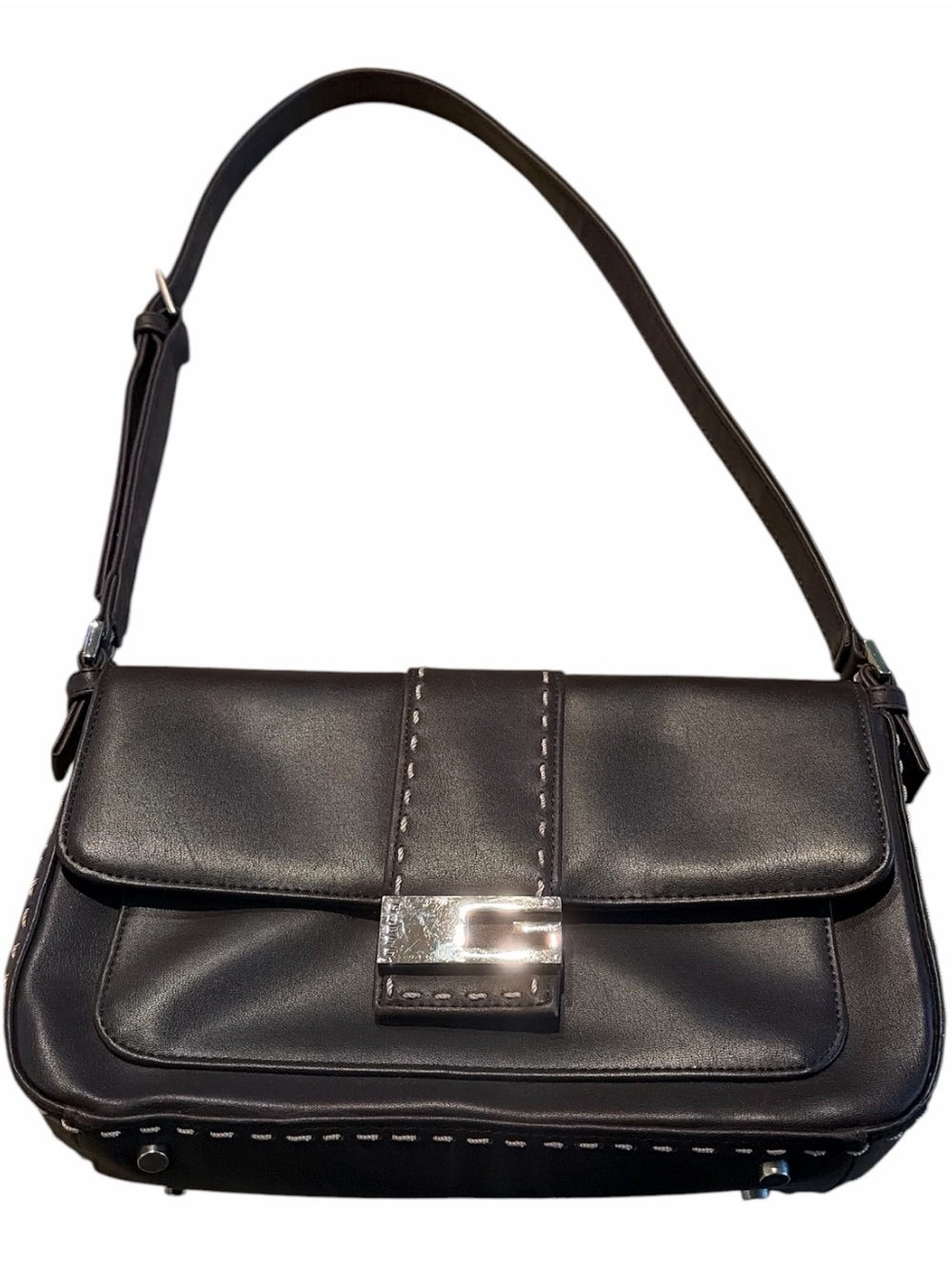 Guess Black Shoulder Bag with Silver Hardware